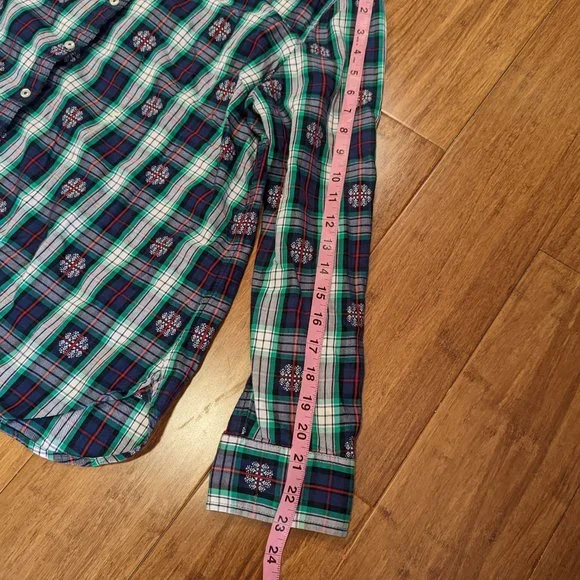 Talbots Classic Cotton Shirt Snowflake Jacquard Plaid - Picture 9 of 9